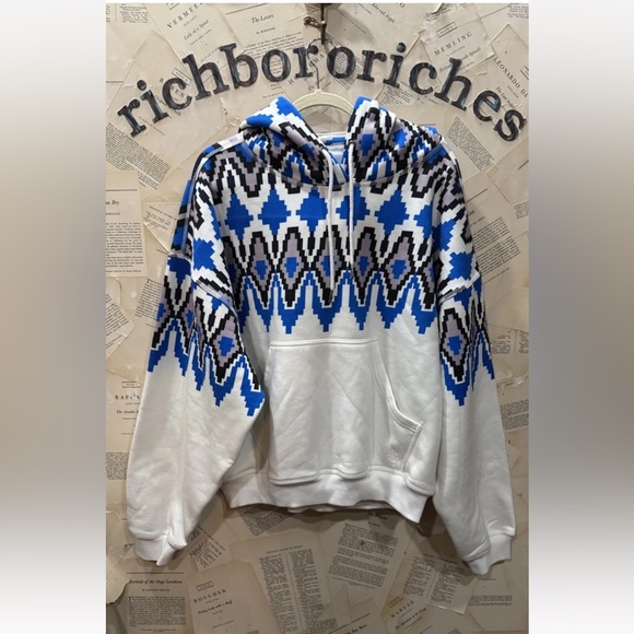 Free People Movement A Cut Above Printed Hoodie Ivory Blue